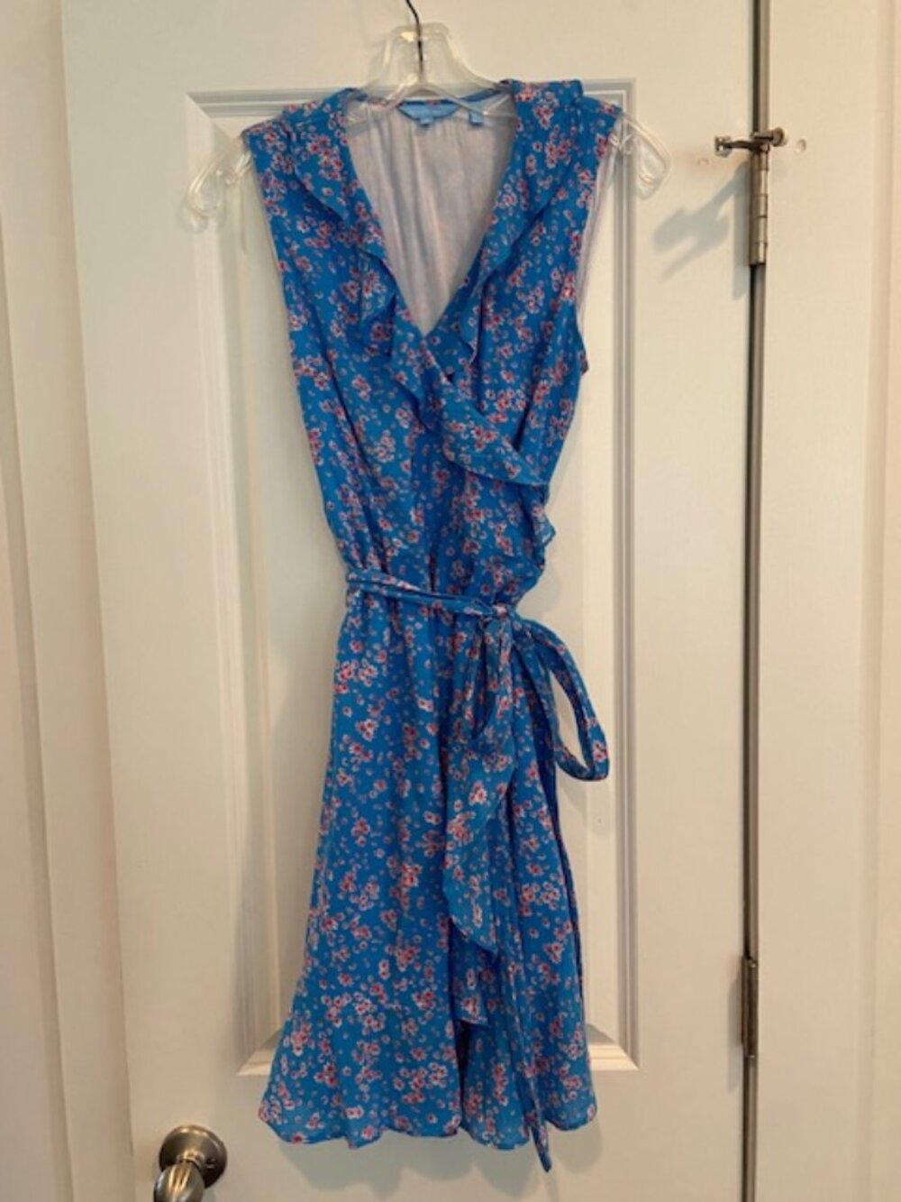 Draper James Reba Blue Floral Ruffle Wrap Women's Dress Size 6